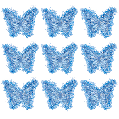 9Pcs Butterfly Polyester Computerized Embroidery Cloth Iron on Sew on Patches, Tassels Appliques