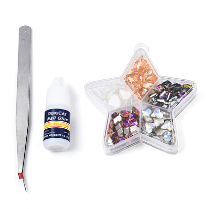 Nail Art Sets, with K9 Glass Cabochons, with Nail Glue and Tweezers, Mixed Shapes