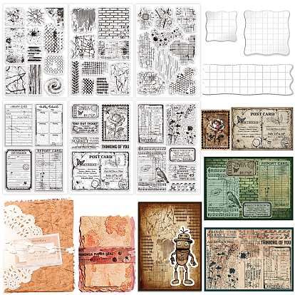 Retro Scrapbooking Tools Kit, Including 1 set PVC Clear Stamps, 3Pcs 3 Styles Acrylic Stamping Blocks Tools and 2 Sets 2 Styles Scrapbook Paper Pads