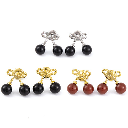 Ионное покрытие (ip) 304 серьги-пусеты с эмалью из нержавеющей стали для женщин, бантик/вишня