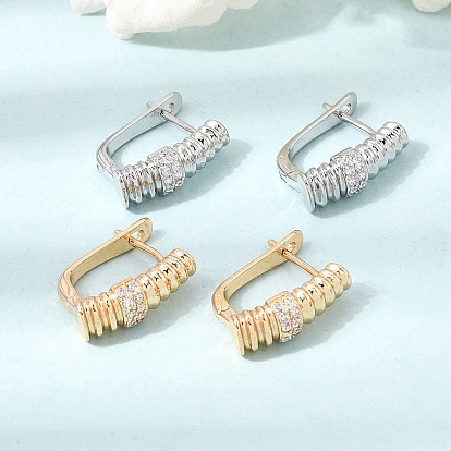 Brass Micro Pave Cubic Zirconia Hoop Earrings, Oval
