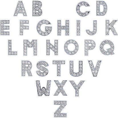 Alloy Slide Charms, with Crystal Rhinestone, for DIY Craft Jewelry Making, Alphabet, Platinum