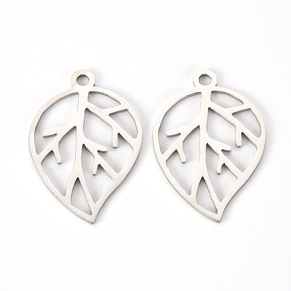 201 Stainless Steel Pendants, Laser Cut, Leaf