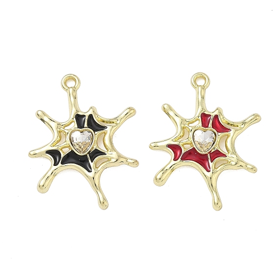 Подвески из сплава со стразами на Хэллоуин, Эмаль стиле, паутины, золотые