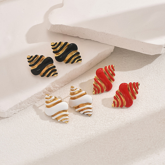 201 серьги-гвоздики из нержавеющей стали с эмалированными ракушками для пляжного отдыха, золотые