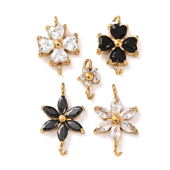 304 Соединительные элементы из нержавеющей стали в виде цветка и звезды с кубическим цирконием, украшенные подвесками., золотые