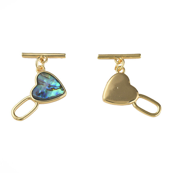Brass Toggle Clasps, with Synthetic Abalone Shell/Paua Shell, Nickel Free, Heart