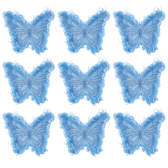 9Pcs Butterfly Polyester Computerized Embroidery Cloth Iron on Sew on Patches, Tassels Appliques