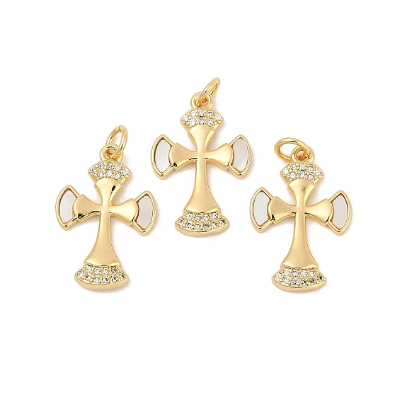 Латунные микро проложить кубического циркония подвески, без кадмия, без никеля и без свинца, крест прелести, с кольцом и оболочкой