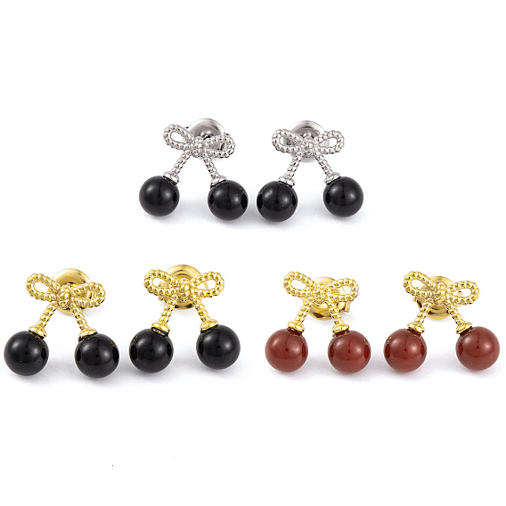 Ионное покрытие (ip) 304 серьги-пусеты с эмалью из нержавеющей стали для женщин, бантик/вишня