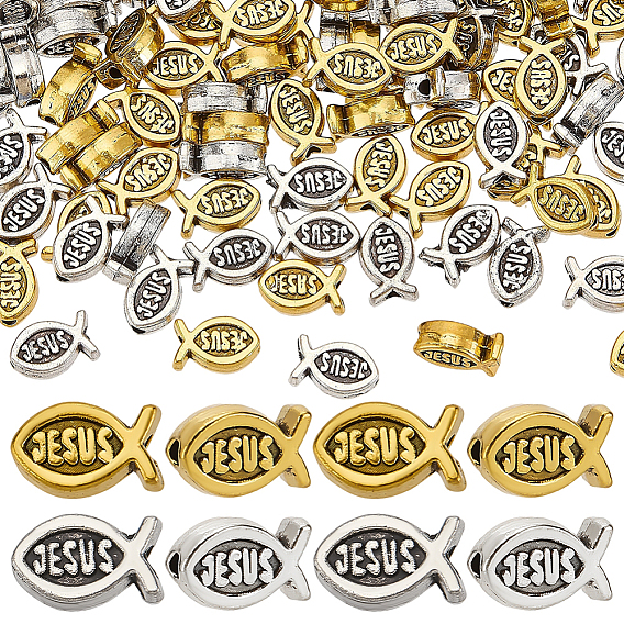 120 шт 2 цвета бусины из сплава тибетского стиля, ихтисовая рыба