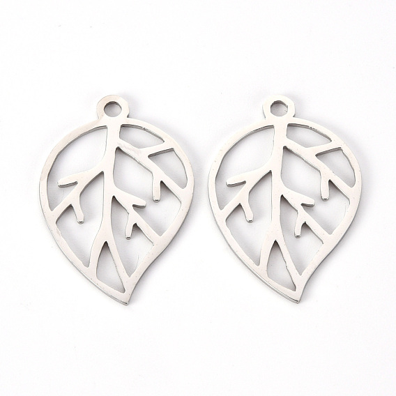 201 Stainless Steel Pendants, Laser Cut, Leaf