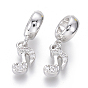 Brass Micro Pave Clear Cubic Zirconia European Dangle Charms, Large Hole Pendants, Musical Note