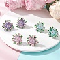Flower Handmade Glass Seed Beads Stud Earrings, with Acrylic Bead Caps, Platinum