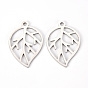 201 Stainless Steel Pendants, Laser Cut, Leaf