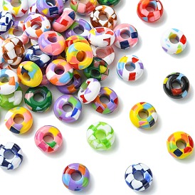 Acrylic European Beads, Rondelle with Pattern, Large Hole Bead