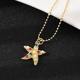 Латунные подвески с кубическим цирконием и пластиковыми бусинами, морская звезда
