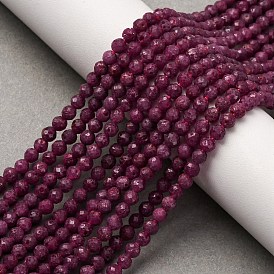 Натуральные рубиновые бисерные пряди, граненые, круглые