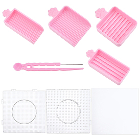 PP Plastic DIY Melty Beads Fuse Beads Tray Sets, with 8Pcs 2 Styles Square ABC Plastic Pegboards and 8Pcs Thermostability Ironing Papers