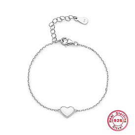 925 Sterling Silver Link Bracelets, with Enamel Heart Links for Women