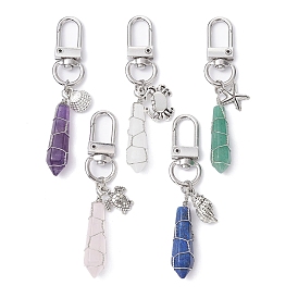 Wire Wrapped Bullet Naturl Gemstone Pendant Decoraiton, with Alloy Mixed Shapes Pendants and Swivel Clasps