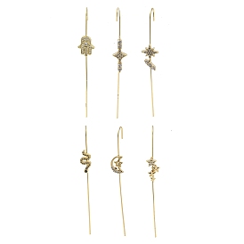 Hamsa Hand/Cross/Star/Snake/Moon Brass Crystal Rhinestone Ear Wrap Crawler Hook Earrings for Women, Real 18K Gold Plated
