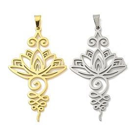 304 Stainless Steel Pendants, Laser Cut, Lotus Flower Charm