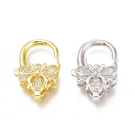 Brass Micro Pave Clear Cubic Zirconia Lobster Claw Clasps,  Insect