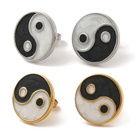 Ion Plating(IP) 304 Stainless Steel Yin Yang Stud Earrings, wtih Enamel