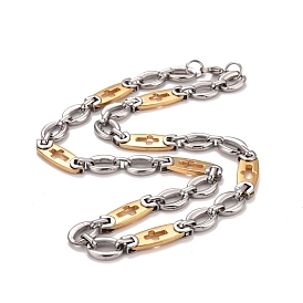 Chapado al vacío 304 collar ovalado de acero inoxidable con cadenas de eslabones cruzados, joyas de hip hop para hombres y mujeres
