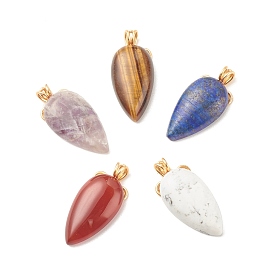 Pendentifs naturelles mixtes de pierre, avec du fil de cuivre enroulé, larme