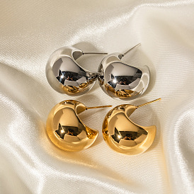 18k Gold Half Circle Hollow Hoop Earrings - European and American Fashion