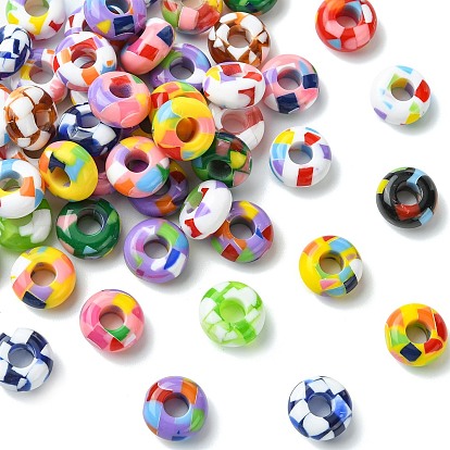 Acrylic European Beads, Rondelle with Pattern, Large Hole Bead