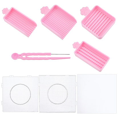PP Plastic DIY Melty Beads Fuse Beads Tray Sets, with 8Pcs 2 Styles Square ABC Plastic Pegboards and 8Pcs Thermostability Ironing Papers