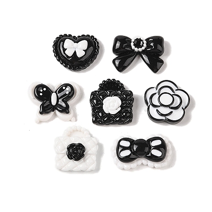 Opaque Resin Decoden Cabochons, Bowknot & Flower & Heart, Mixed Shapes