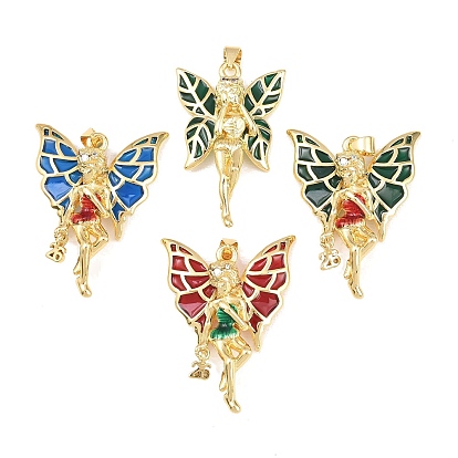 Латунные микро проложить кубического циркония подвески, амулеты ангелов и фей, с эмалью, долговечный, стойки покрытие, без свинца и без кадмия, реальный 18 k позолоченный