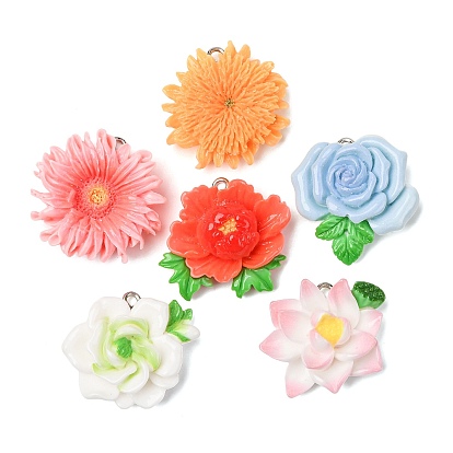 Непрозрачные подвески смолы, цветок, с железной платиной петлей