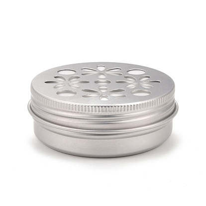 Aluminium Shallow Round Tins, with Hollow Flower Pattern Lids, Empty Tin Storage Containers