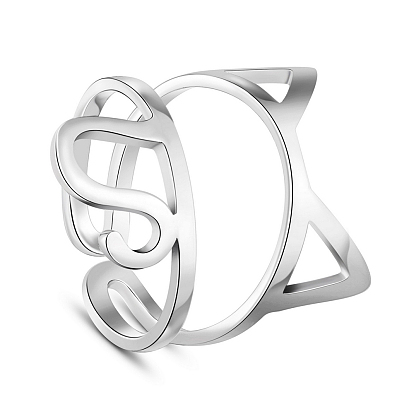 925 Sterling Silver Cuff Finger Rings, with Kitten, Size 7