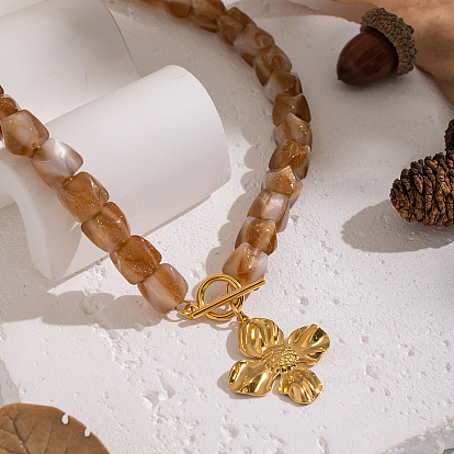 Винтажные ожерелья из многоугольных бусин из смолы, с 304 фурнитурой из нержавеющей стали, реальный 18 k позолоченный