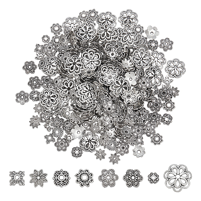 320Pcs 8 Styles Tibetan Style Alloy Bead Caps