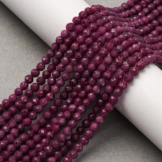 Натуральные рубиновые бисерные пряди, граненые, круглые