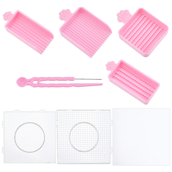 Juego de bandejas para cuentas fundibles de plástico PP DIY, con 8pcs 2 estilos tableros perforados de plástico cuadrados abc y 8pcs papeles de planchado termoestables