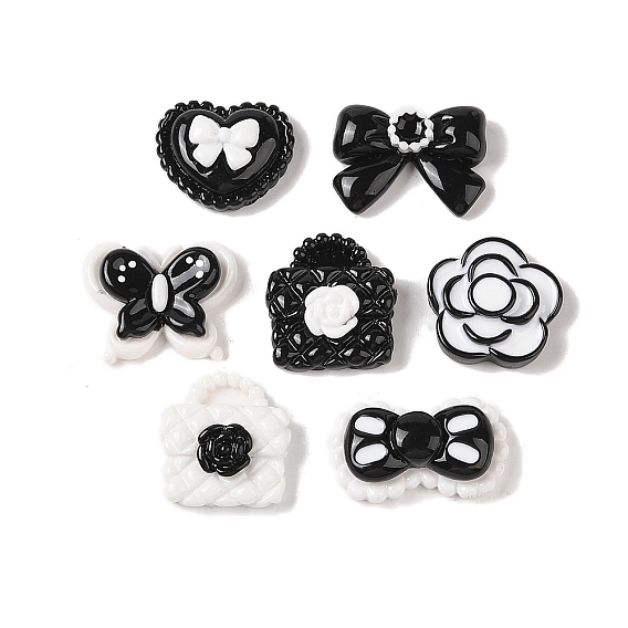 Opaque Resin Decoden Cabochons, Bowknot & Flower & Heart, Mixed Shapes