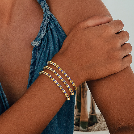 3 Набор эластичных браслетов из CCB и стеклянного бисера для женщин, круглый и колонки