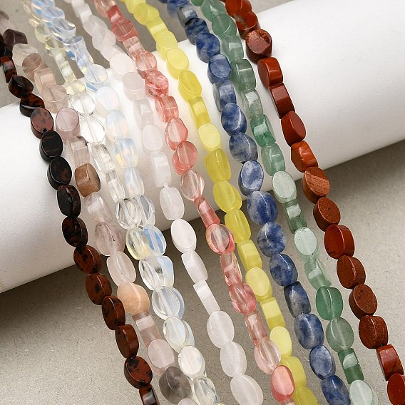 Натуральные и синтетические, смешанные драгоценный камень бисер пряди, Плоско-овальные, смешанные окрашенные и неокрашенные