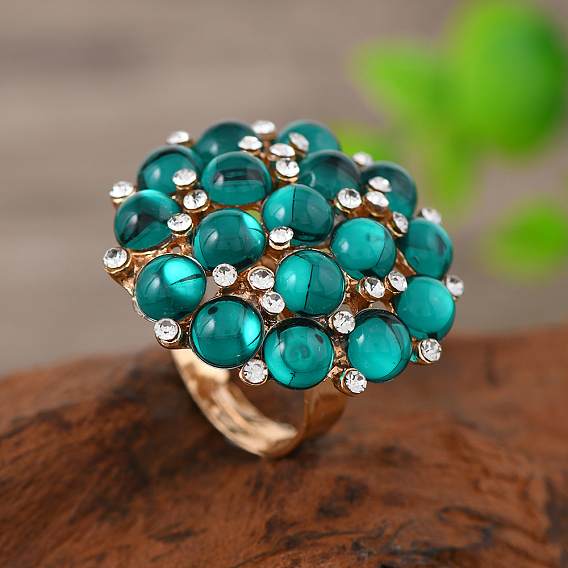 Прозрачная смола с кольцами из сплава, круглые, со стразами, золотые