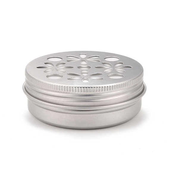 Aluminium Shallow Round Tins, with Hollow Flower Pattern Lids, Empty Tin Storage Containers