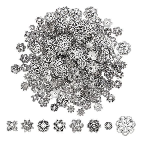 320Pcs 8 Styles Tibetan Style Alloy Bead Caps