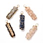 Natural Mixed Gemstone Pendants, with Real 18K Gold Plated Eco-Friendly Copper Wire, Rectangle